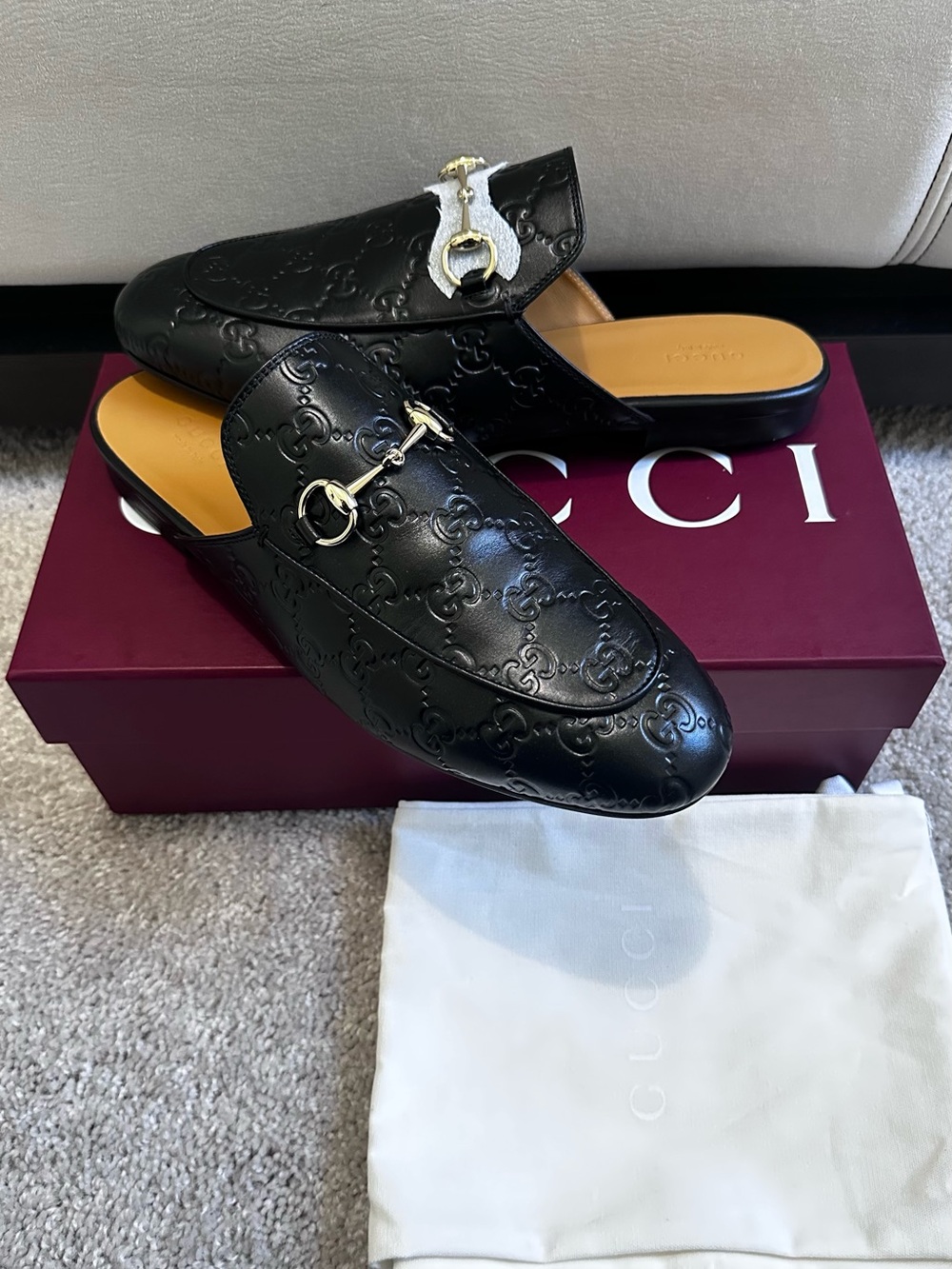 New GUCCI Women’s GG Embossed Leather Horsebit Mule Loafers -10 - Picture 2 of 7